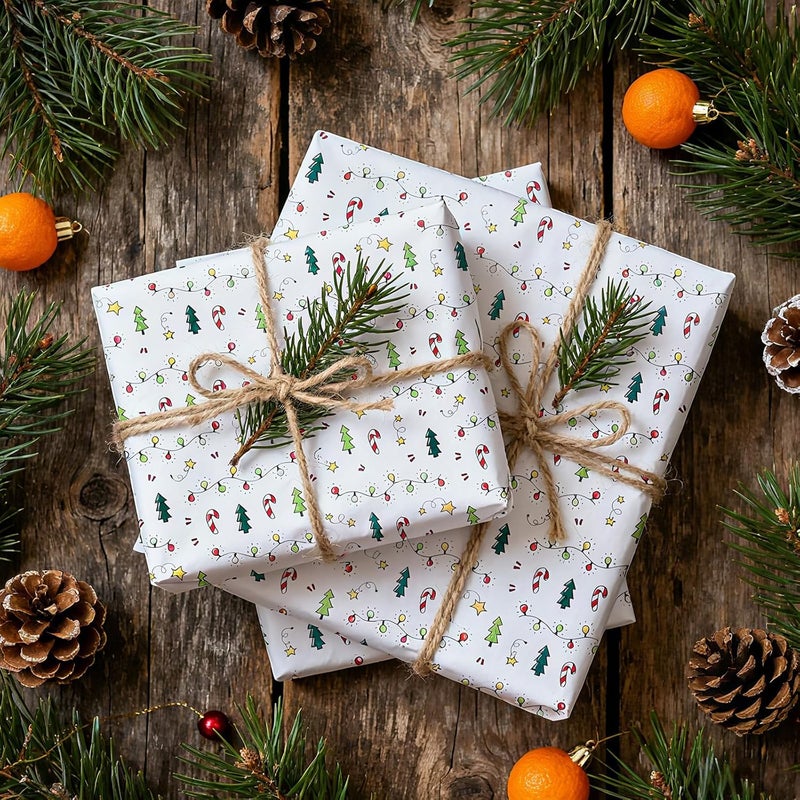 Ethanberg 120 Sheets Christmas Gift Wrapping Tissue Paper Bulk, Xmas Trees Lights Stars Candy Tissue Paper for Gift Bags, Decorative Art Papers for Winter Holiday New Year Christmas Party Decor, 20x14 Inches - Image 5
